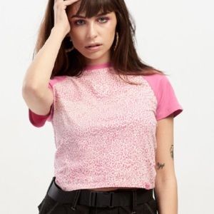 spill the tea london pink leopard baby tee